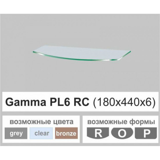 Поличка скляна радіусна навісна Commus PL6 RC (180х440х6мм) Поличка скляна радіусна навісна Commus PL6 RC (180х440х6мм)