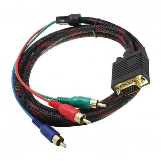 Кабель VGA (тато)-3RCA (тато) 1.5m Black/Red, обплетення (00846) Кабель VGA (тато)-3RCA (тато) 1.5m Black/Red, обплетення (00846)