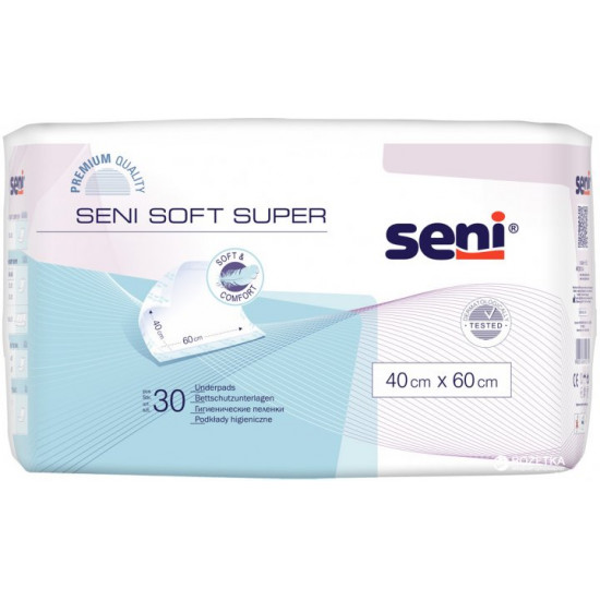 Одноразові пелюшки Seni Soft Super 40х60 см 30 шт (5900516691271) Одноразові пелюшки Seni Soft Super 40х60 см 30 шт (5900516691271)