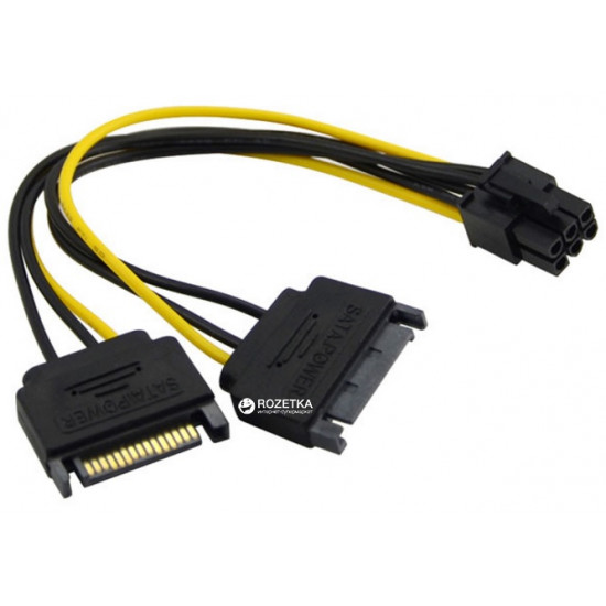 Кабель питания для видеокарт Value ATX 6pin - 2 x SATA 15pin 20 см (S0409) Кабель питания для видеокарт Value ATX 6pin - 2 x SATA 15pin 20 см (S0409)