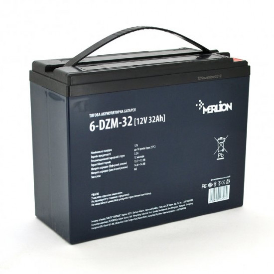 Тягова акумуляторна батарея AGM Merlion 12V 32Ah M5 (6-DZM-32) Тягова акумуляторна батарея AGM Merlion 12V 32Ah M5 (6-DZM-32)