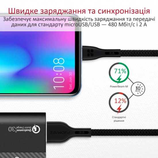 Кабель Promate PowerBeam-M USB-microUSB 1.2 м Black (powerbeam-m.black) Кабель Promate PowerBeam-M USB-microUSB 1.2 м Black (powerbeam-m.black)