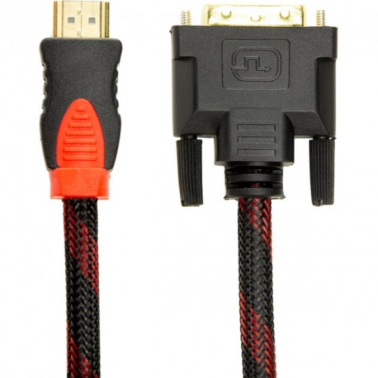 Відео кабель PowerPlant HDMI - DVI, 1.5м чорний/червоний
