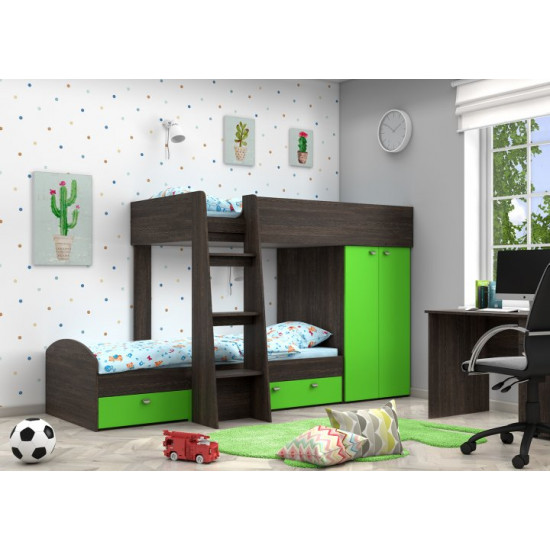 Двоярусне ліжко KidsBunkBed K-066 венге + дуб молочний 1560х1270х2710 мм