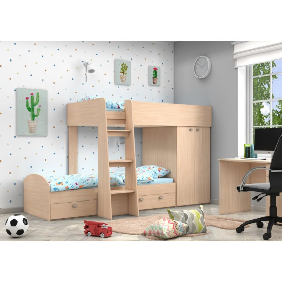 Двоярусне ліжко KidsBunkBed K-066 венге + дуб молочний 1560х1270х2710 мм