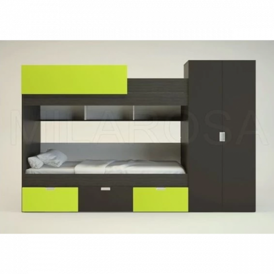 Двоярусне ліжко KidsBunkBed K-049 венге темний лайм 2820х1800х970 мм