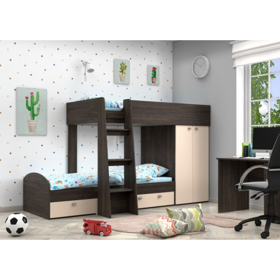 Двоярусне ліжко KidsBunkBed K-066 венге + дуб молочний 1560х1270х2710 мм