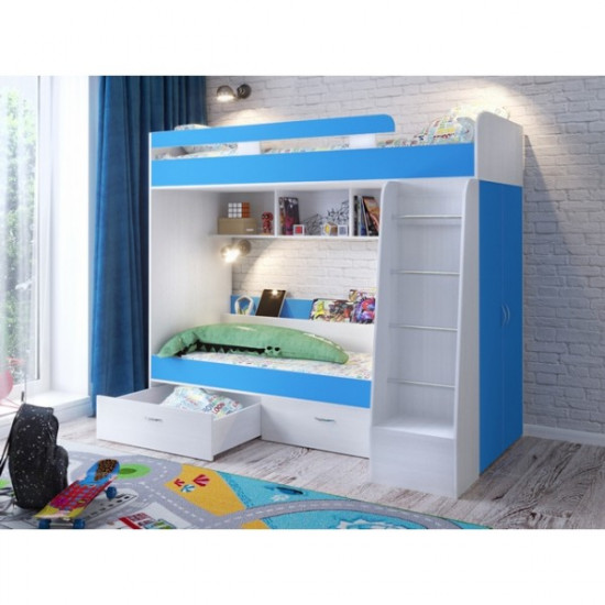 Двоярусне ліжко KidsBunkBed K-055 білий синій колір 2032х1132х1836 мм Двоярусне ліжко KidsBunkBed K-055 білий синій колір 2032х1132х1836 мм