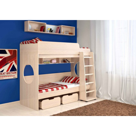 Двоярусне ліжко KidsBunkBed K-079 дуб молочний 1952 × 1146 × 1675 мм