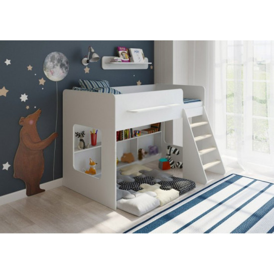 Низкая кровать-чердак KidsBunkBed K-034 белый цвет 1642 × 1255 × 1128 мм Низкая кровать-чердак KidsBunkBed K-034 белый цвет 1642 × 1255 × 1128 мм