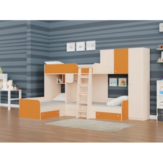 Триярусне ліжко KidsBunkBed K-082 дуб молочний блакит 326.5х195х200 см Триярусне ліжко KidsBunkBed K-082 дуб молочний блакит 326.5х195х200 см