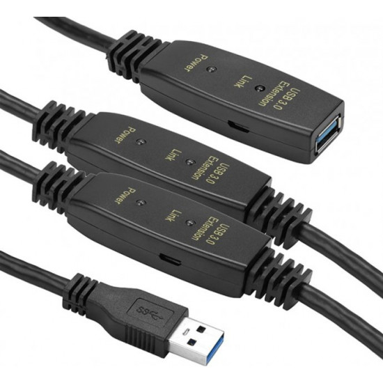 Активний подовжувач PowerPlant USB 3.0 AM-AF, 20 м (CA912865)