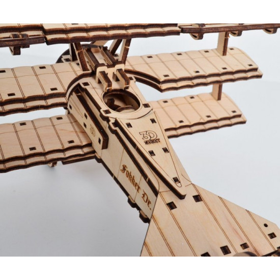 Літак БРТ Дерев'яний конструктор Fokker Dr.1 бежевий
