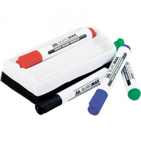 Маркер Buromax JOBMAX Board, SET*4шт+губка (BM.8800-84). 57703 Маркер Buromax JOBMAX Board, SET*4шт+губка (BM.8800-84). 57703