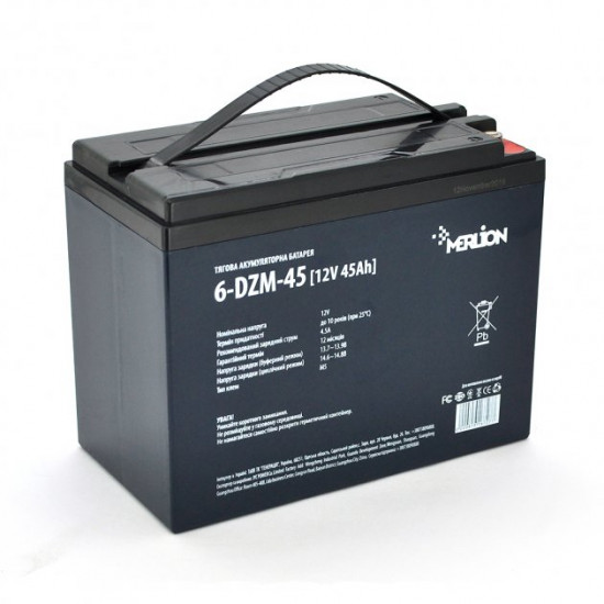 Тяговая аккумуляторная батарея AGM Merlion 12V 45Ah M5 (6-DZM-45) Тяговая аккумуляторная батарея AGM Merlion 12V 45Ah M5 (6-DZM-45)