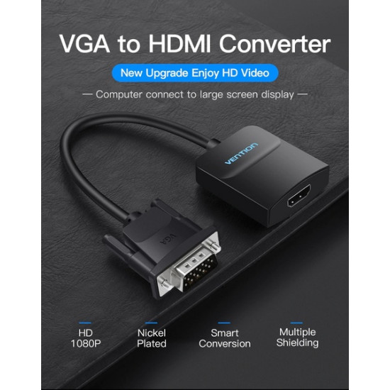 Перехідник Vention VGA-HDMI, 0.2 m, зі звуком та живленням (ACNBB)