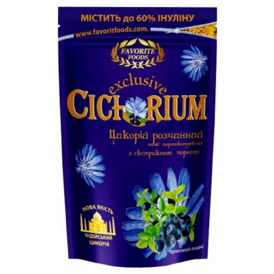 Цикорий растворимый FAVORITE FOODS порошкообразный с черникой 100 г. 4820172250098 Цикорий растворимый FAVORITE FOODS порошкообразный с черникой 100 г. 4820172250098