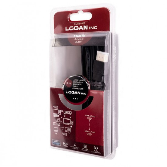 Кабель Logan HDMI - HDMI v1.4, 3.0m (EL248-0300) Кабель Logan HDMI - HDMI v1.4, 3.0m (EL248-0300)