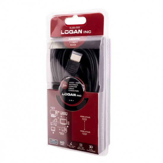 Кабель Logan HDMI - HDMI v1.4, 5.0m (EL248-0500) Кабель Logan HDMI - HDMI v1.4, 5.0m (EL248-0500)