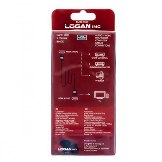 Кабель Logan HDMI - HDMI v1.4, 5.0m (EL248-0500) Кабель Logan HDMI - HDMI v1.4, 5.0m (EL248-0500)