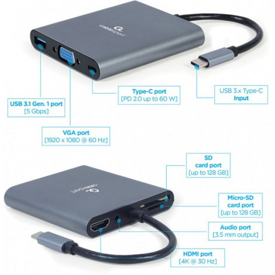 Док-станція Cablexpert USB-C 6-в-1 (A-CM-COMBO6-01) Док-станція Cablexpert USB-C 6-в-1 (A-CM-COMBO6-01)