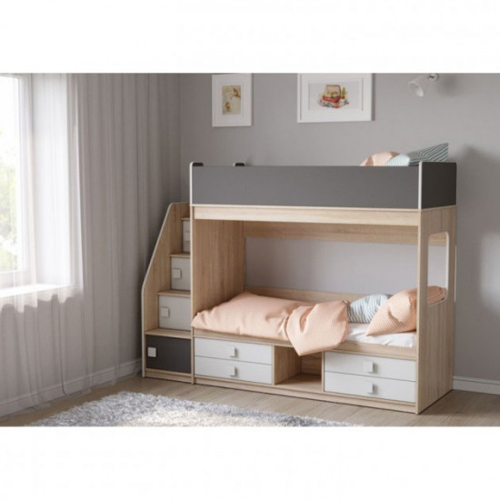 Двоярусне ліжко 381367 KidsBunkBed колір білий+сірий 2246×802×1677 мм Двоярусне ліжко 381367 KidsBunkBed колір білий+сірий 2246×802×1677 мм
