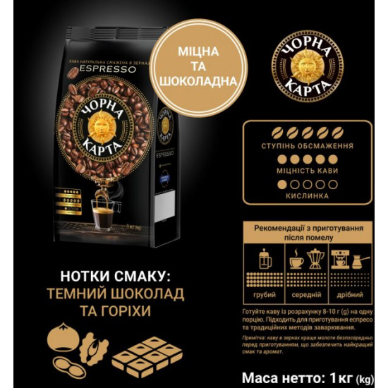 Кава в зернах Чорна Карта Espresso пакет 1000 г (8720254065342) Кава в зернах Чорна Карта Espresso пакет 1000 г (8720254065342)