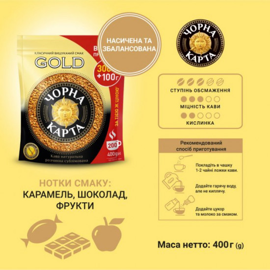 Кава розчинна Чорна Карта Gold 400 г (8718868866394) Кава розчинна Чорна Карта Gold 400 г (8718868866394)