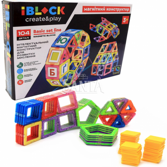 Магнитный конструктор Iblock «Цветные магниты» 104 детали (PL-920-09) Магнитный конструктор Iblock «Цветные магниты» 104 детали (PL-920-09)