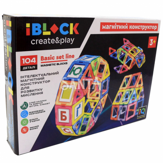 Магнитный конструктор Iblock «Цветные магниты» 104 детали (PL-920-09) Магнитный конструктор Iblock «Цветные магниты» 104 детали (PL-920-09)