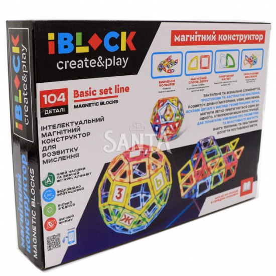 Магнитный конструктор Iblock «Цветные магниты» 104 детали (PL-920-09) Магнитный конструктор Iblock «Цветные магниты» 104 детали (PL-920-09)