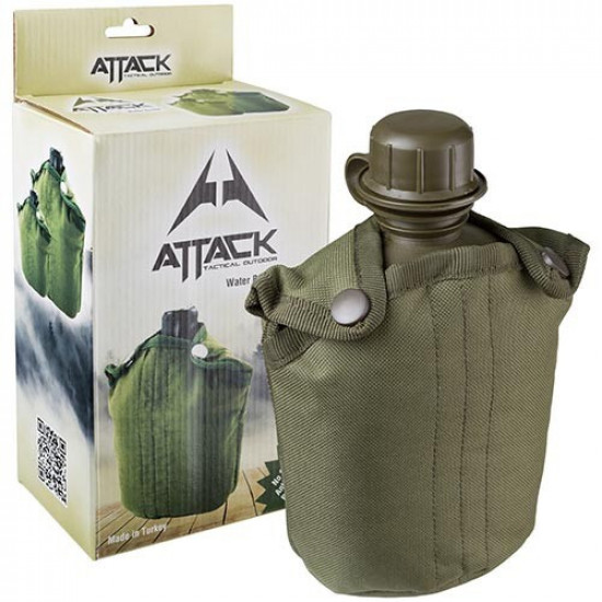 Фляга армейская для воды Attack 1л с чехлом, цвет зеленый Фляга армейская для воды Attack 1л с чехлом, цвет зеленый