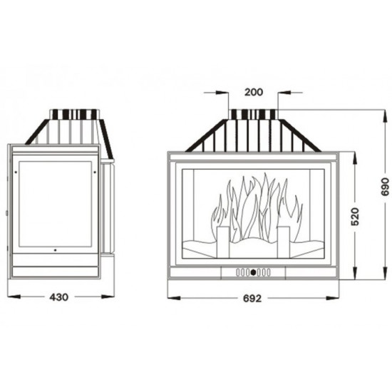Камінна топка Uniflam 700 Standard із шибером + праве бічне скло Камінна топка Uniflam 700 Standard із шибером + праве бічне скло