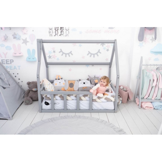 Дитяче ліжко будиночок Монтессорі BUSY WOOD Модель 1 120х60 см сіра
