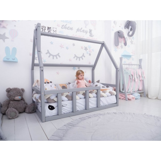 Дитяче ліжко будиночок Монтессорі BUSY WOOD Модель 1 120х60 см сіра