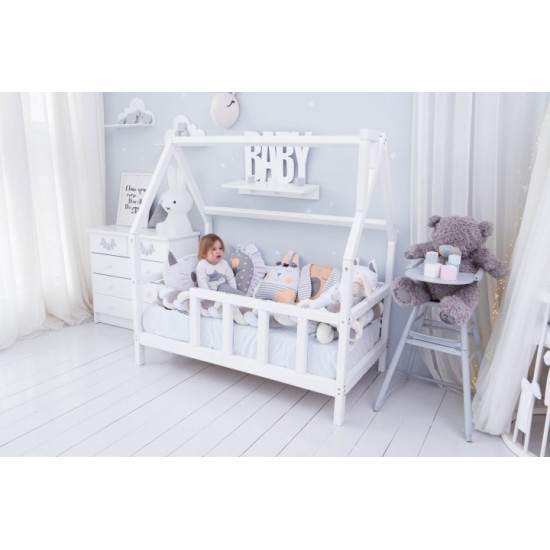 Детская кровать домик Монтессори BUSY WOOD на ножках Модель 1 120х60 см белый Детская кровать домик Монтессори BUSY WOOD на ножках Модель 1 120х60 см белый