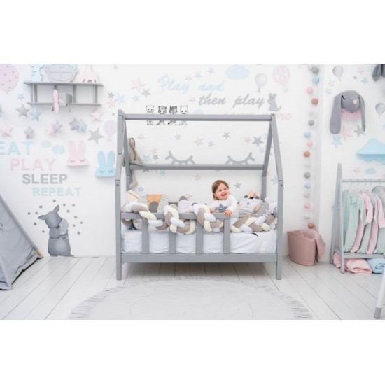 Детская кровать домик Монтессори BUSY WOOD на ножках Модель 1 120х60 см серый Детская кровать домик Монтессори BUSY WOOD на ножках Модель 1 120х60 см серый