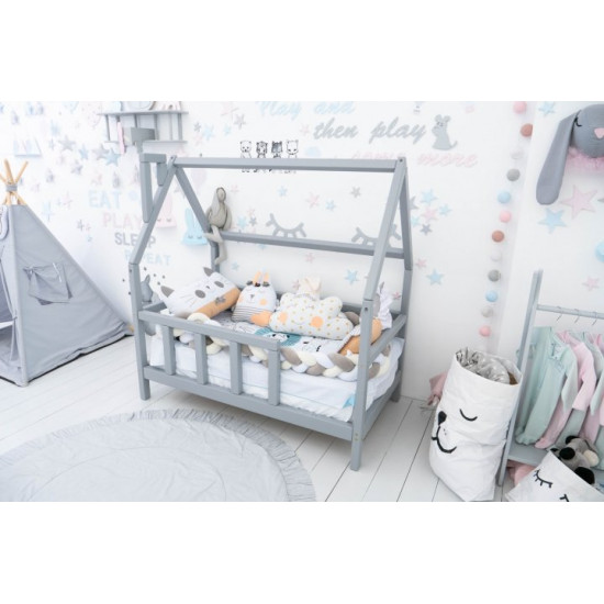 Детская кровать домик Монтессори BUSY WOOD на ножках Модель 1 120х60 см серый Детская кровать домик Монтессори BUSY WOOD на ножках Модель 1 120х60 см серый