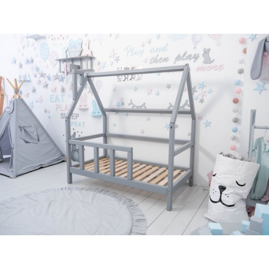 Детская кровать домик Монтессори BUSY WOOD на ножках Модель 1 120х60 см серый Детская кровать домик Монтессори BUSY WOOD на ножках Модель 1 120х60 см серый