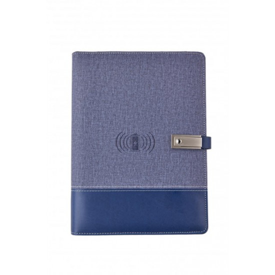Блокнот із бездротовою зарядкою Universal щоденник із флешкою 16 Гб Powerbank Синій (тканина) Блокнот із бездротовою зарядкою Universal щоденник із флешкою 16 Гб Powerbank Синій (тканина)