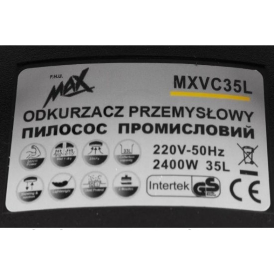 Пилосос будівельний MAX MXVC35L 2400W для вологого та сухого прибирання POLAND Пилосос будівельний MAX MXVC35L 2400W для вологого та сухого прибирання POLAND
