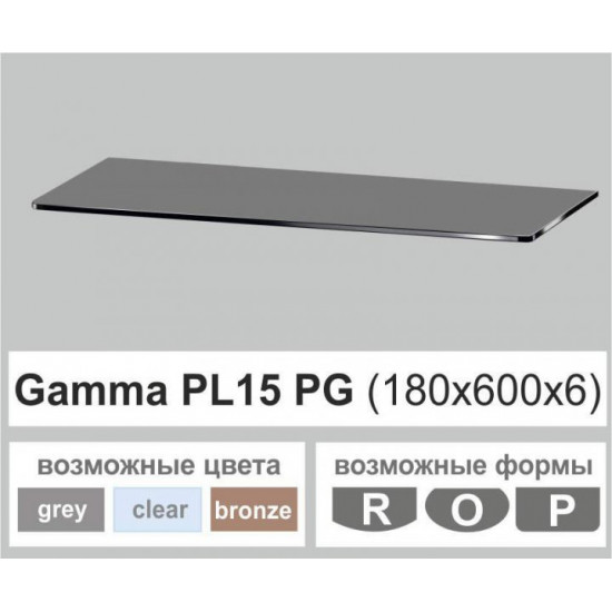 Скляна полиця настінна прямокутна Commus PL15 PG (180х600х6мм)