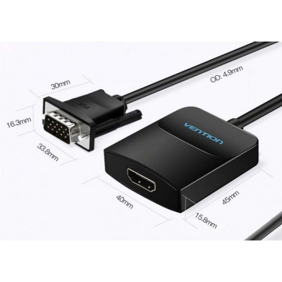 Перехідник Vention VGA-HDMI, 0.2 м зі звуком та живленням (ACNBB) (43387992) Перехідник Vention VGA-HDMI, 0.2 м зі звуком та живленням (ACNBB) (43387992)