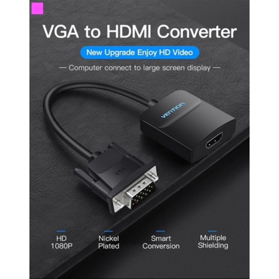Перехідник Vention VGA-HDMI, 0.2 м зі звуком та живленням (ACNBB) (43387992) Перехідник Vention VGA-HDMI, 0.2 м зі звуком та живленням (ACNBB) (43387992)