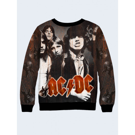 Мужской 3D-принт свитшот - Рок-группа AC/DC. Длинный рукав. Сделано в Украине.