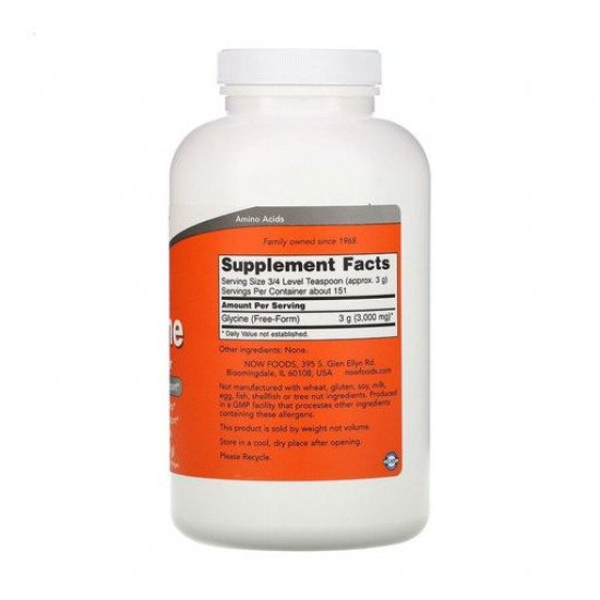Харчова добавка в порошку Now Foods Glycine Pure Powder Гліцин 3000 мг, 454 г Харчова добавка в порошку Now Foods Glycine Pure Powder Гліцин 3000 мг, 454 г