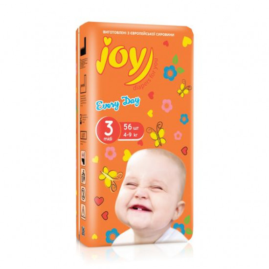 Подгузники Joy Every Day размер 3 (4-9 кг), 56 шт
Подгузники Joy Every Day размер 3 (4-9 кг), 56 шт